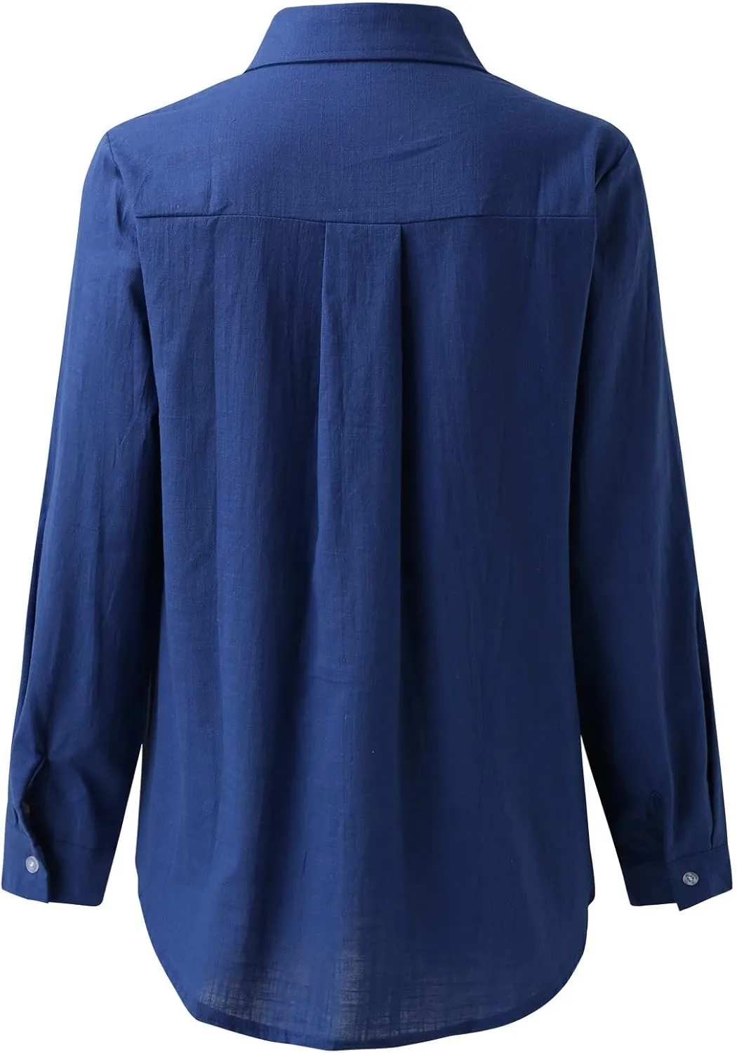 Casual Linen Button Down Shirts for Women Slim Fit Collared Long Sleeve Plain Tops Front Pocket Cotton Summer Blouses
