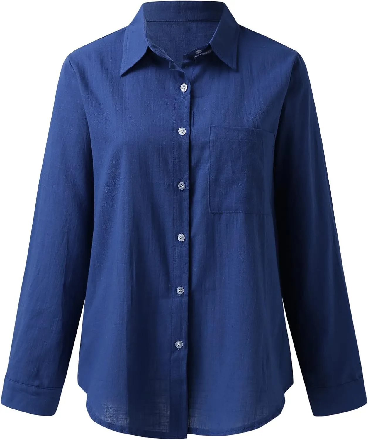 Casual Linen Button Down Shirts for Women Slim Fit Collared Long Sleeve Plain Tops Front Pocket Cotton Summer Blouses