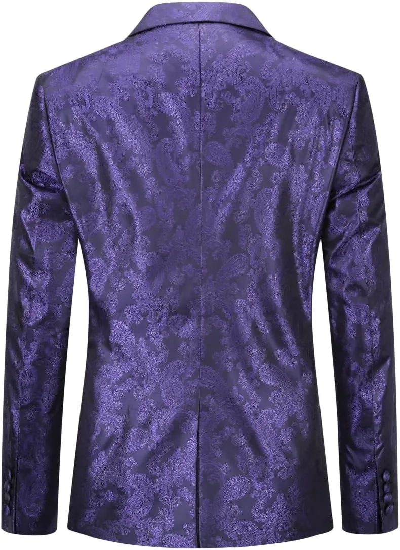Cloudstyle Mens Slim Fit Paisley Suit Single Breasted Party Suit Jacket 1 Button Sport Coat