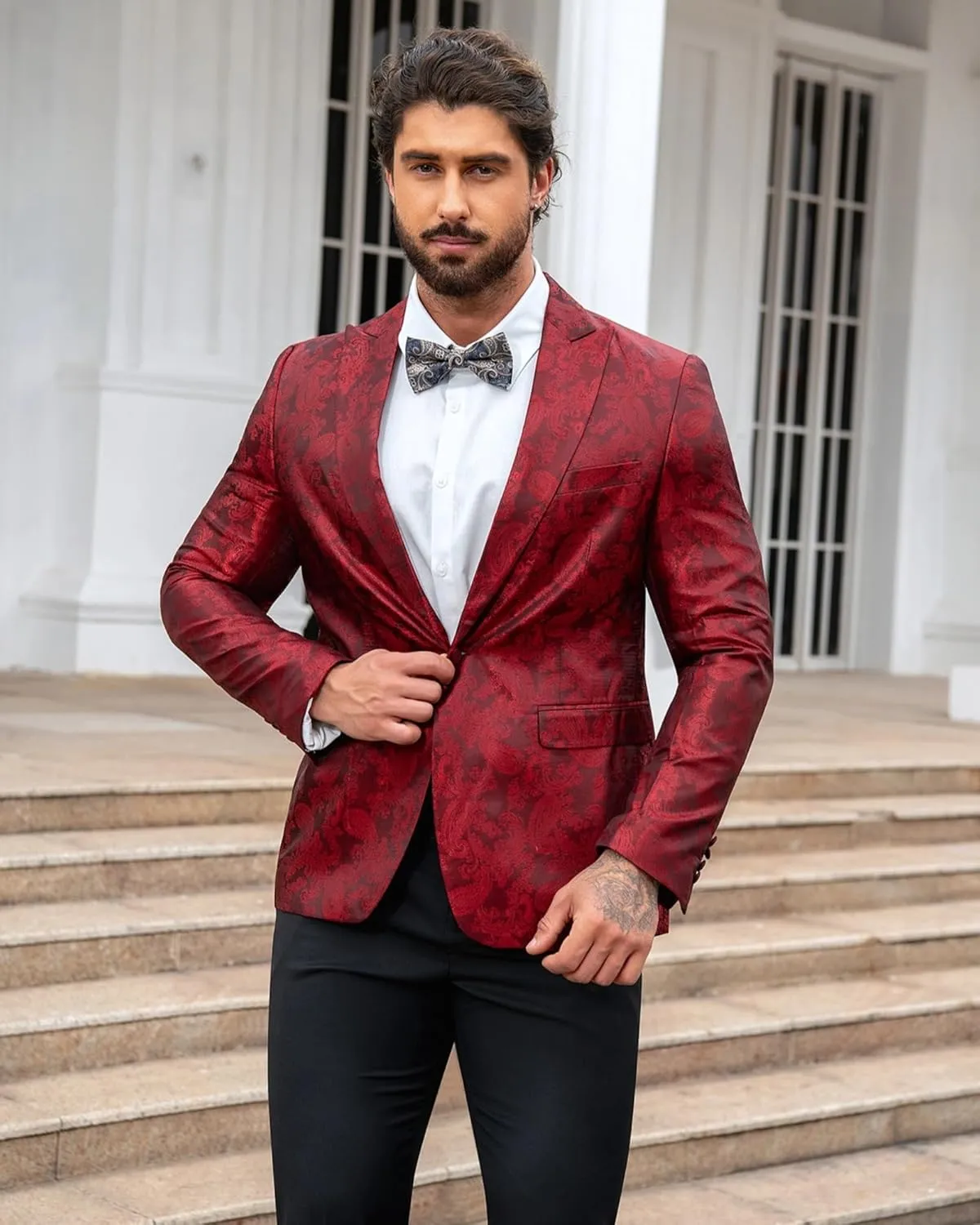 Cloudstyle Mens Slim Fit Paisley Suit Single Breasted Party Suit Jacket 1 Button Sport Coat