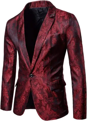 Cloudstyle Mens Slim Fit Paisley Suit Single Breasted Party Suit Jacket 1 Button Sport Coat