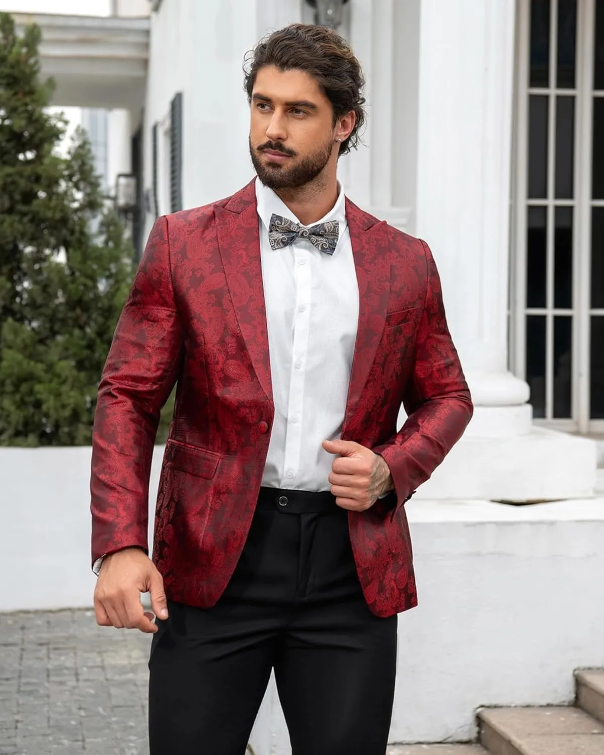 Cloudstyle Mens Slim Fit Paisley Suit Single Breasted Party Suit Jacket 1 Button Sport Coat