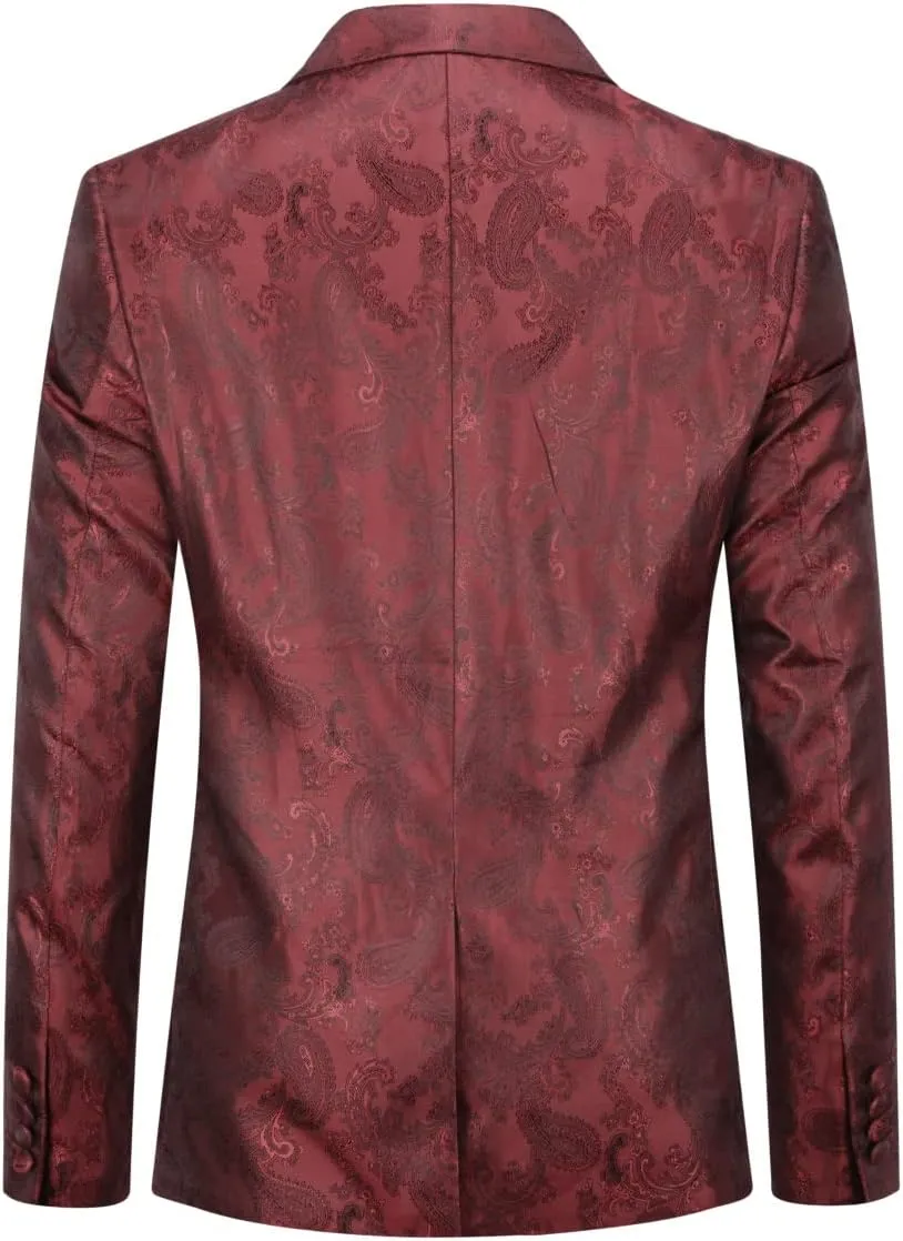 Cloudstyle Mens Slim Fit Paisley Suit Single Breasted Party Suit Jacket 1 Button Sport Coat