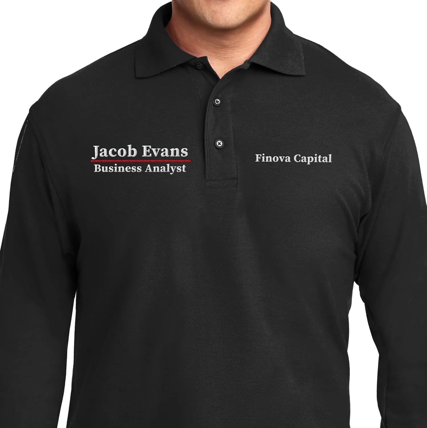 Custom Embroidered Long Sleeve Polo Shirts for Men Personalized Embroidery Add Your Name Text
