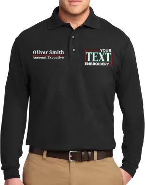 Custom Embroidered Long Sleeve Polo Shirts for Men Personalized Embroidery Add Your Name Text