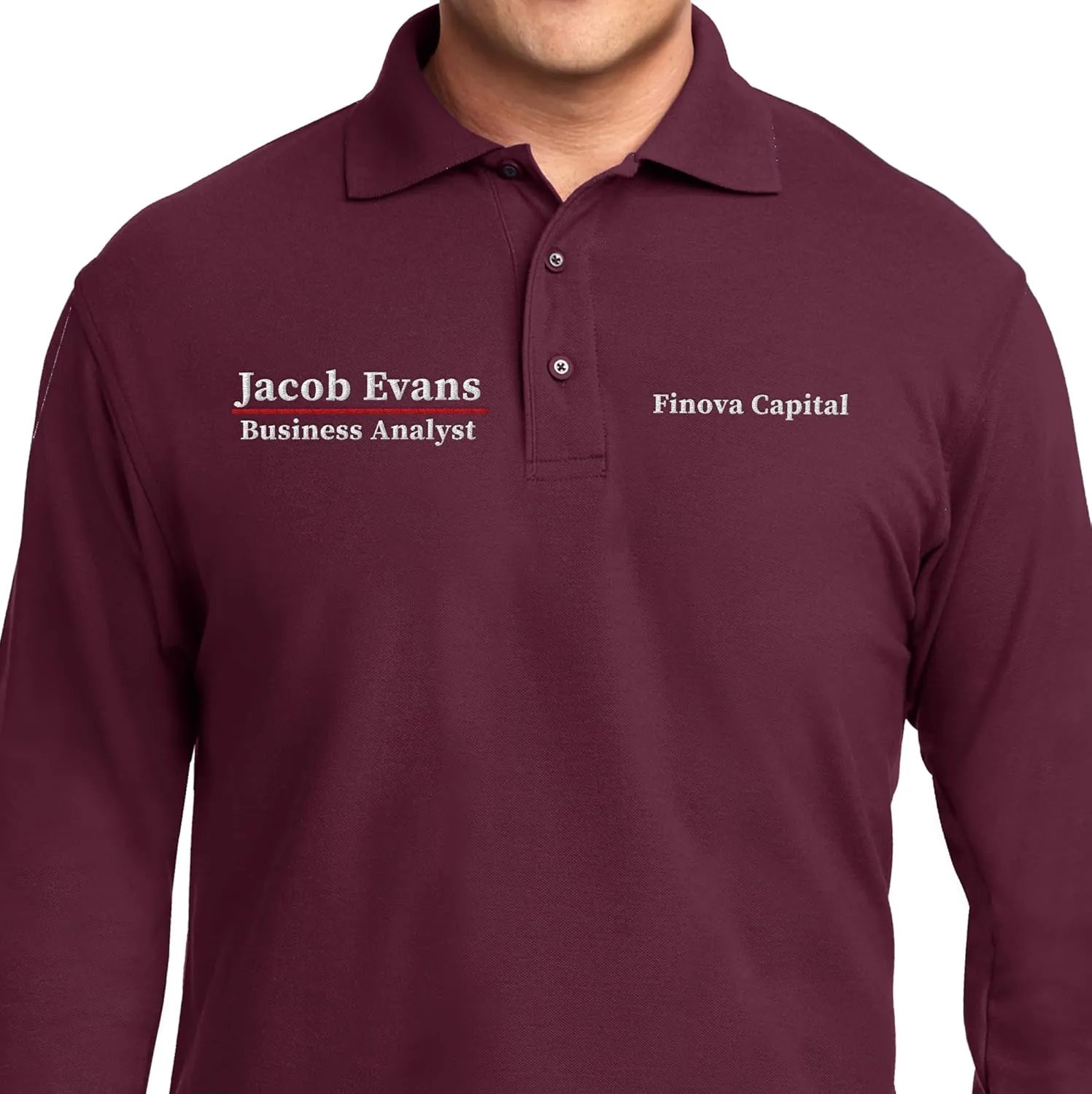 Custom Embroidered Long Sleeve Polo Shirts for Men Personalized Embroidery Add Your Name Text