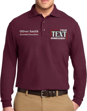 Custom Embroidered Long Sleeve Polo Shirts for Men Personalized Embroidery Add Your Name Text