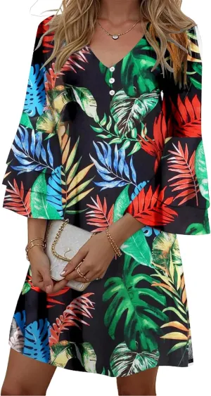 Disamer Summer Dresses for Women Casual 2025 Spring V Neck Ruffle Short Sleeve Button Down T-Shirt Dress