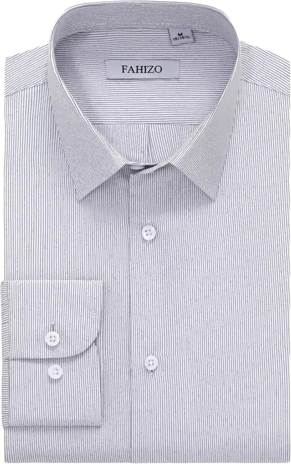 FAHIZO Men's Dress Shirt Regular Fit Casual Long Sleeve Stripe Stretch Soild