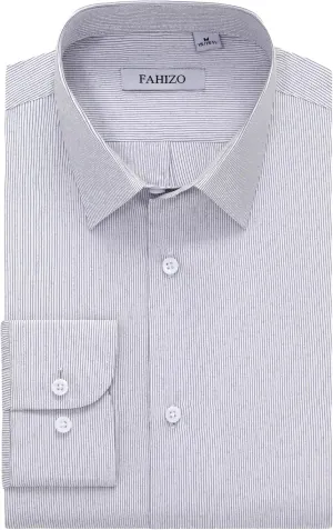 FAHIZO Men's Dress Shirt Regular Fit Casual Long Sleeve Stripe Stretch Soild