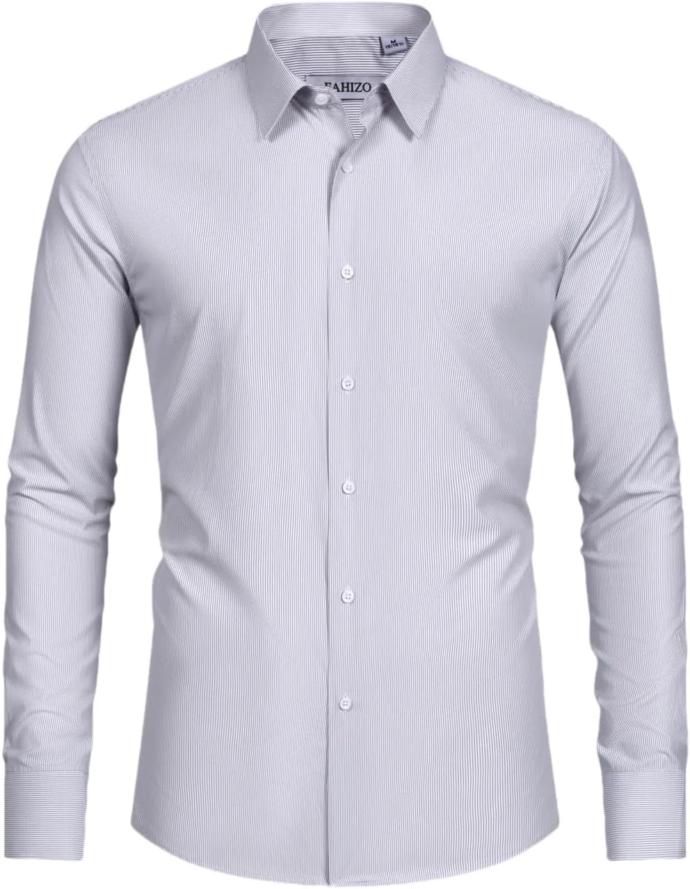 FAHIZO Men's Dress Shirt Regular Fit Casual Long Sleeve Stripe Stretch Soild