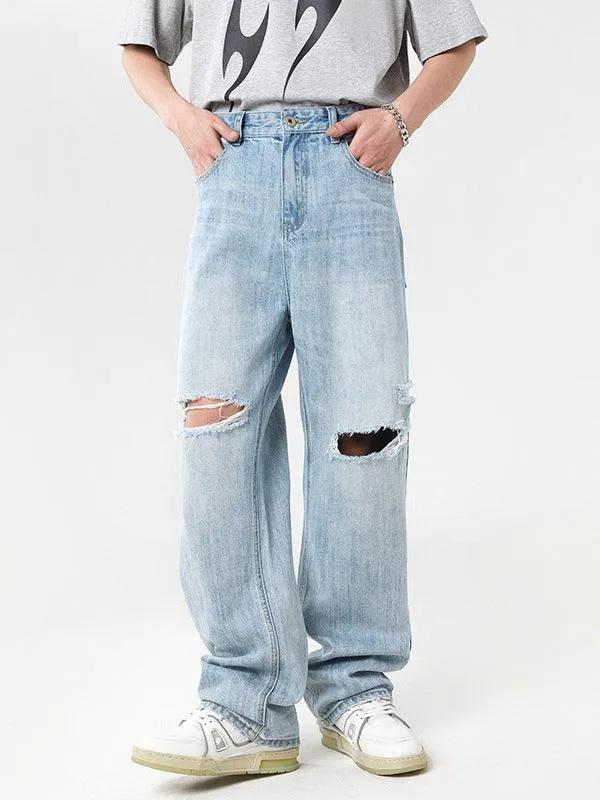 Fashion Personality Light Color Hole Jeans