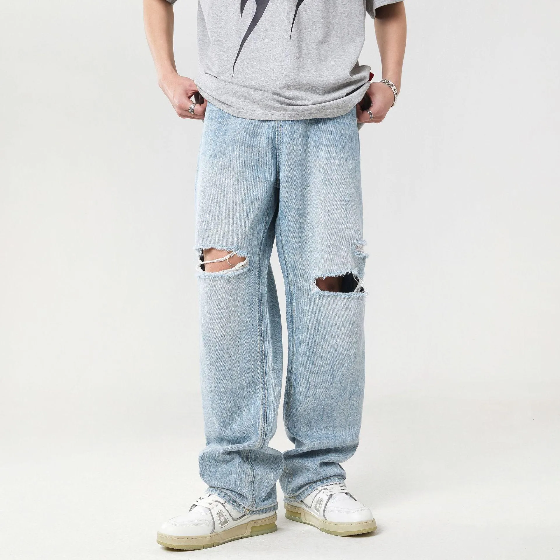 Fashion Personality Light Color Hole Jeans