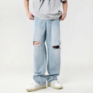 Fashion Personality Light Color Hole Jeans