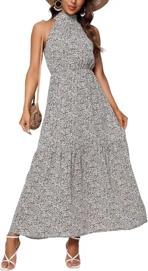 Feiersi Womens Casual Sleeveless Long Maxi Dress Flowy Loose Ruffle Sundress