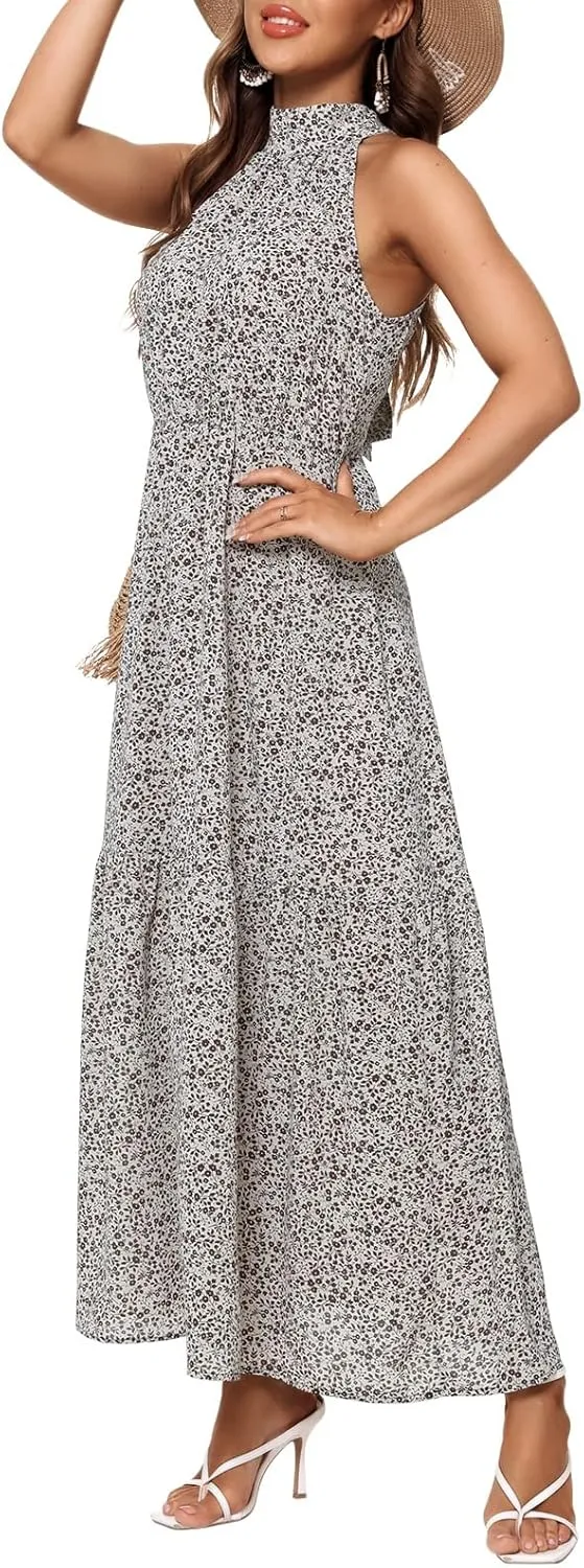 Feiersi Womens Casual Sleeveless Long Maxi Dress Flowy Loose Ruffle Sundress