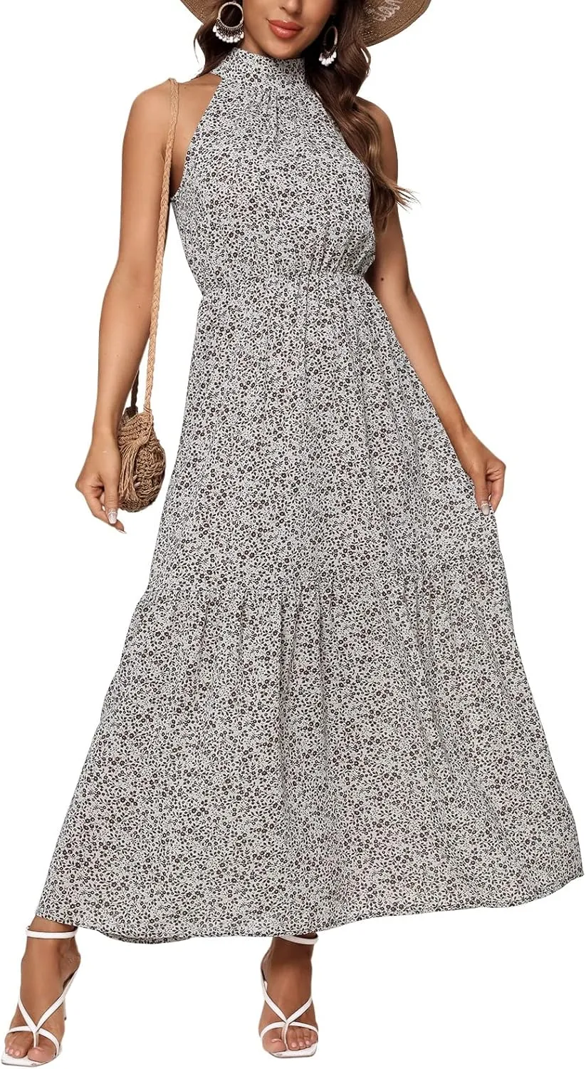 Feiersi Womens Casual Sleeveless Long Maxi Dress Flowy Loose Ruffle Sundress