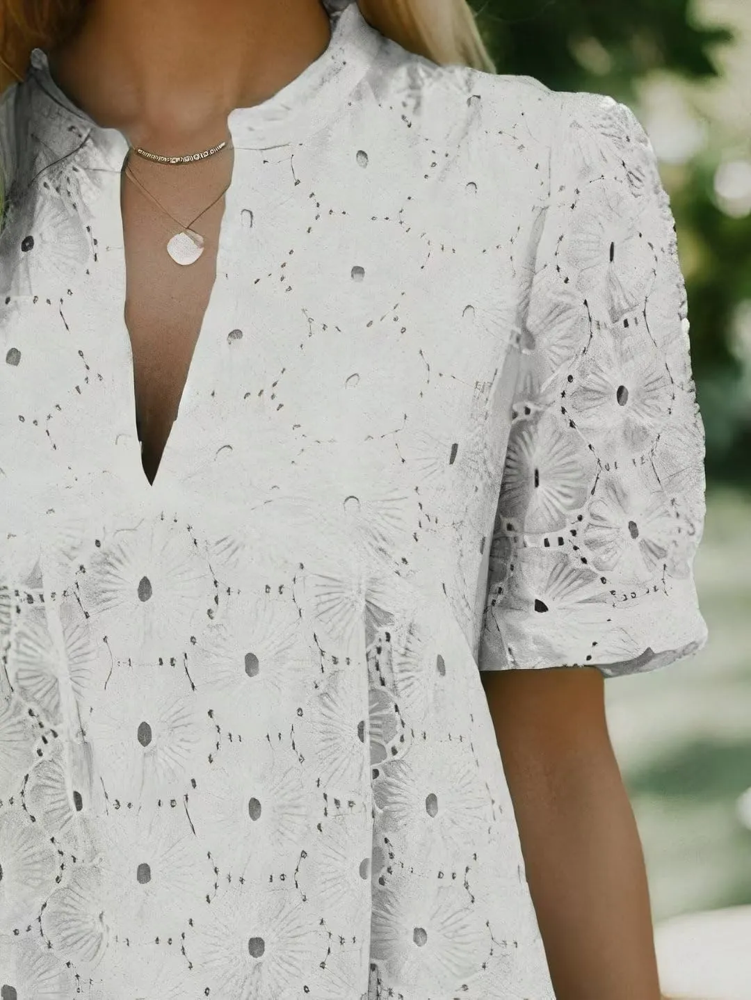 Flamingals Eyelet Dress for Women Embroidery Ruffle Hem Knee Length Casual Dress
