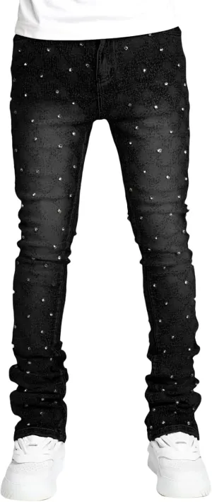 Jeans for Men Stretch Fit Skinny Stacked Rhinestone Jeans Slim Fit Printed Y2K Denim Pants Trousers Streetwear
