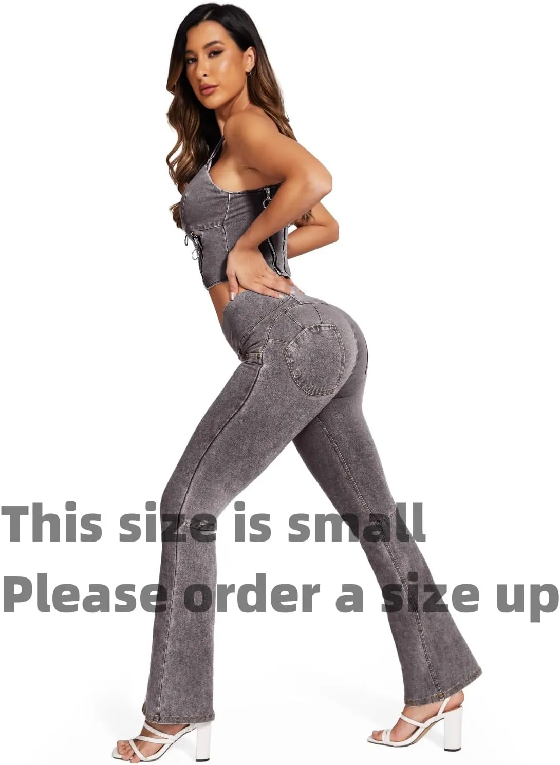 KIWI RATA Flare Jeans for Women, Tummy Control High Waisted Stretchy Pants, Trendy Crossover Bell Bottom Jeans