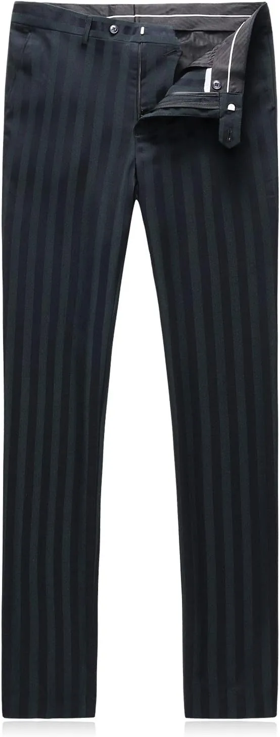 Mens 3 Piece Suit Slim Fit Stripe Tuxedo Blazer Pants Vest Set