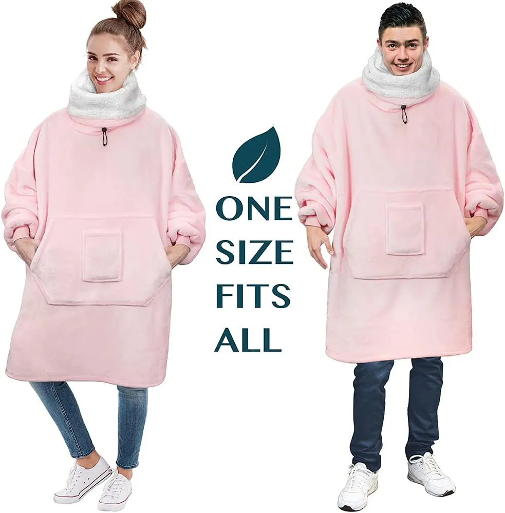 PAVILIA Sherpa Wearable Blanket Hoodie Women Men, Oversized Hoodie Sweatshirt Blanket, Hooded Sweater Blanket Neck Warmer, Thick Fleece Hug Sleep Pod Adult, Cozy Warm Plush Gift Ideas Mom Wife, Pink