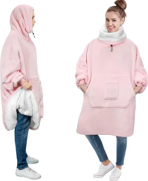 PAVILIA Sherpa Wearable Blanket Hoodie Women Men, Oversized Hoodie Sweatshirt Blanket, Hooded Sweater Blanket Neck Warmer, Thick Fleece Hug Sleep Pod Adult, Cozy Warm Plush Gift Ideas Mom Wife, Pink
