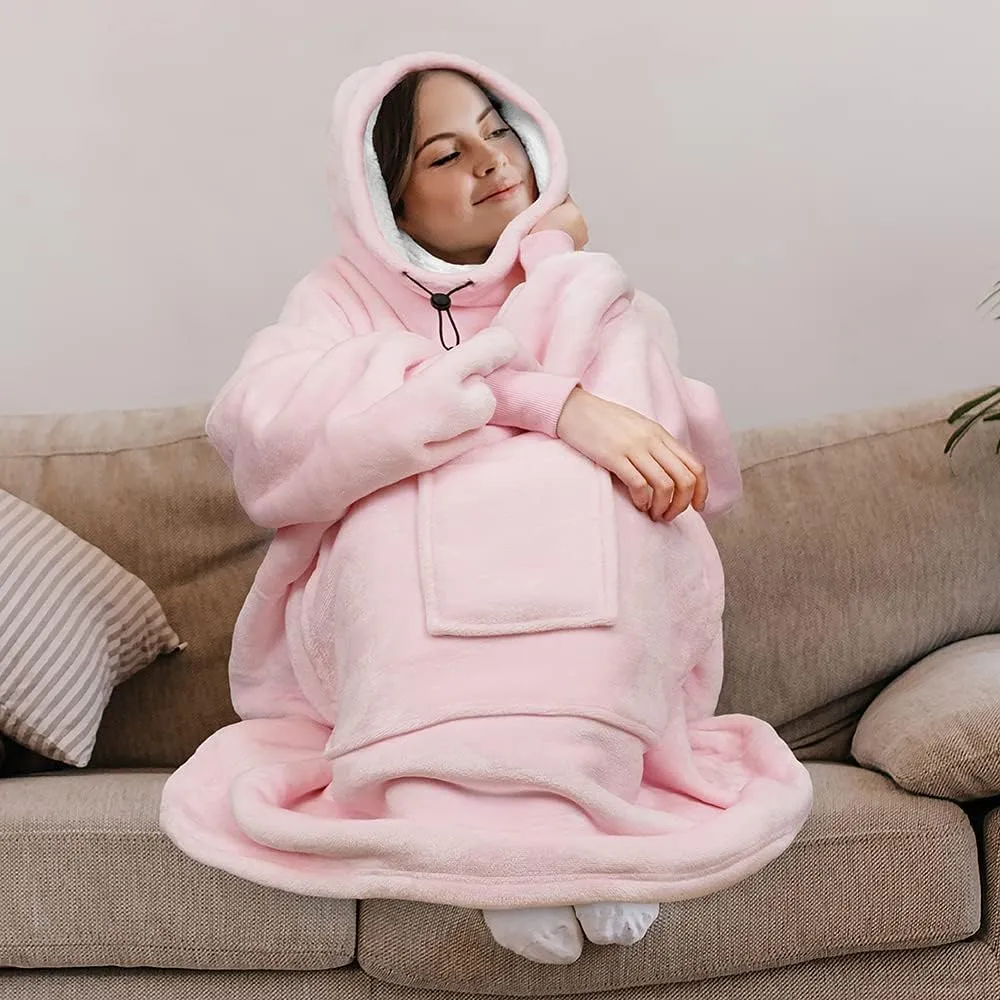 PAVILIA Sherpa Wearable Blanket Hoodie Women Men, Oversized Hoodie Sweatshirt Blanket, Hooded Sweater Blanket Neck Warmer, Thick Fleece Hug Sleep Pod Adult, Cozy Warm Plush Gift Ideas Mom Wife, Pink