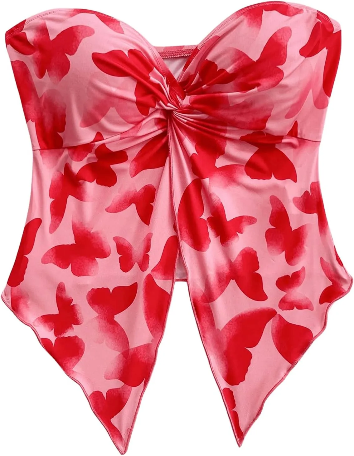 SHENHE Women's Floral Crop Tube Top Twist Front Strapless Split Asymmetrical Boho Flowy Bandeau