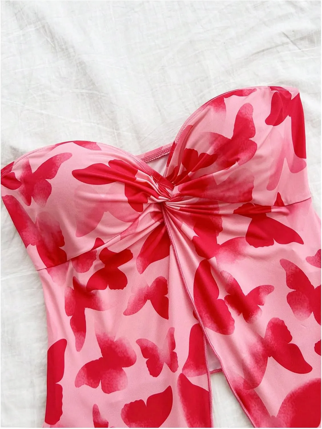 SHENHE Women's Floral Crop Tube Top Twist Front Strapless Split Asymmetrical Boho Flowy Bandeau