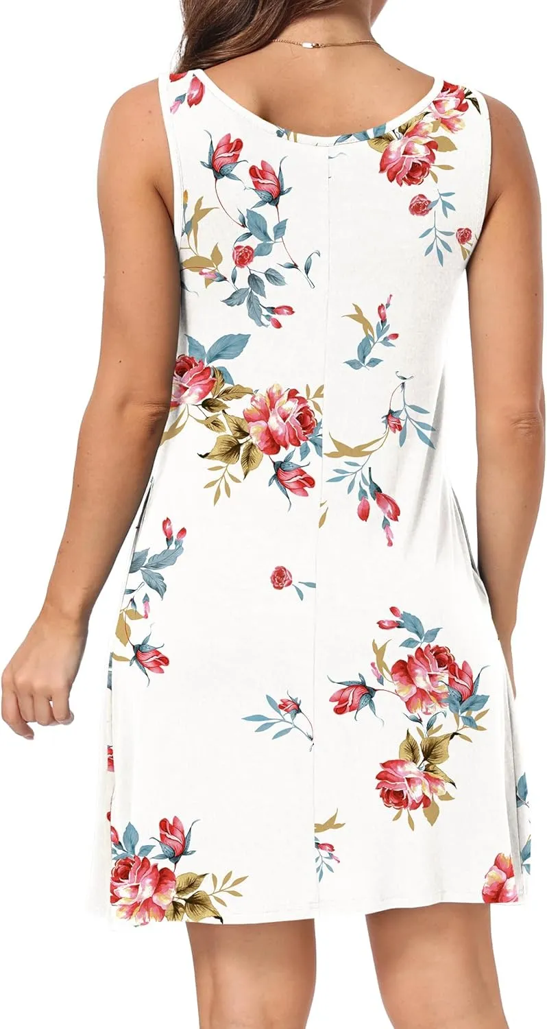 Short/Long Sleeve Women's Cold Shoulder Dress with Pockets Casual Swing T-Shirt Dresses