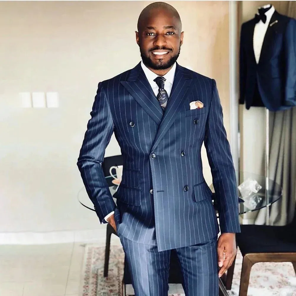 Slim Fit Striped Men's Suit 2-Piece Blazer & Pants for Wedding Groom