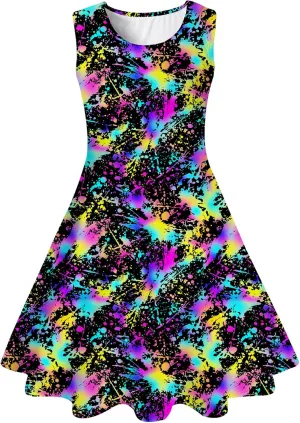 uideazone Girls Sleeveless Dress Round Neck Floral Printed Sundress for Casual Home Party Beach 4-12 Years