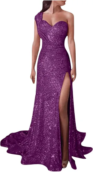 Uillui Long Ball Gowns for Women Fashion Glitter Sequin Evening Dress High Waist Slim Fit Side Slit Sparkle Dress Formal Gown