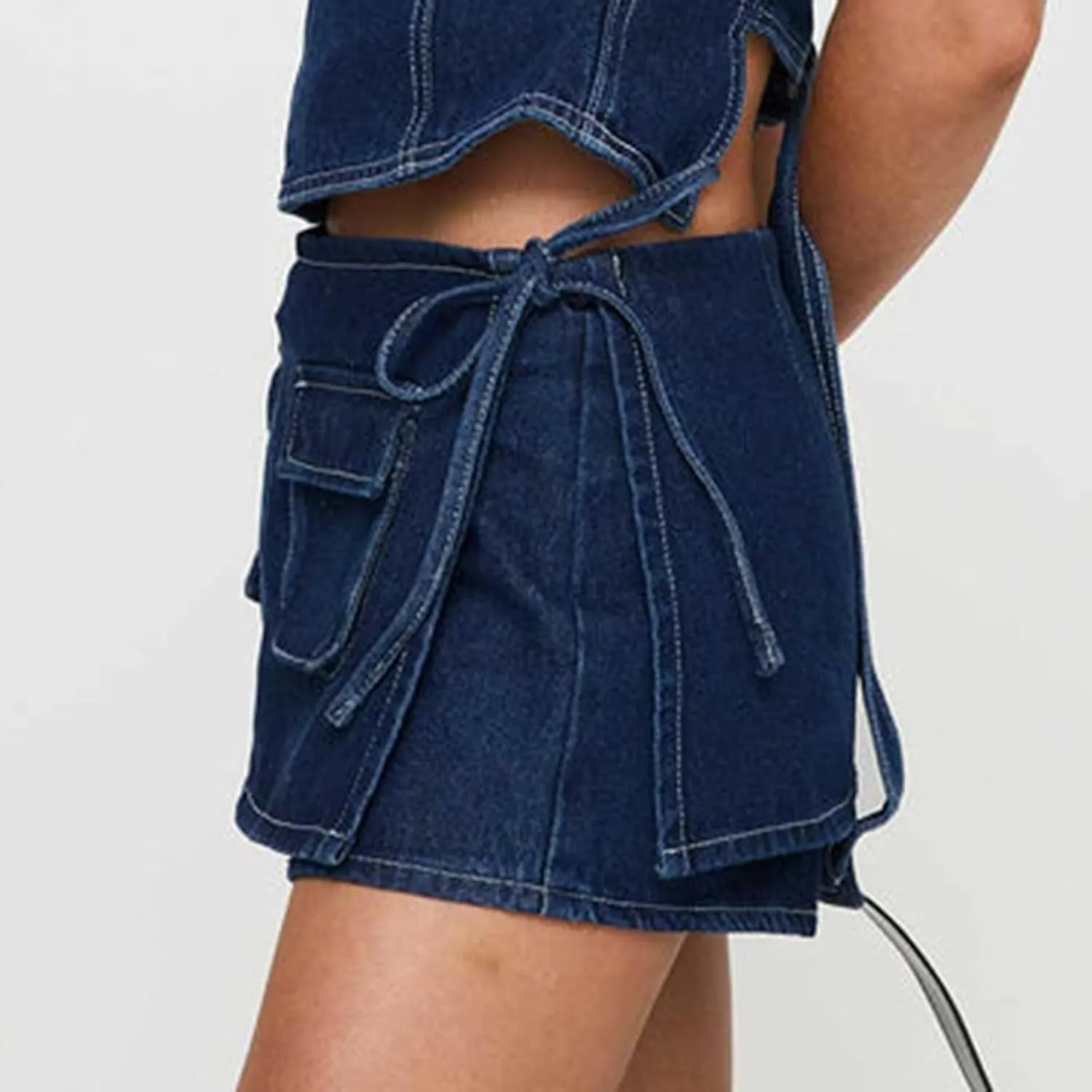 Women Jean Skorts Sexy Low Rise Denim Mini Skirt Cargo Skirt with Pockets