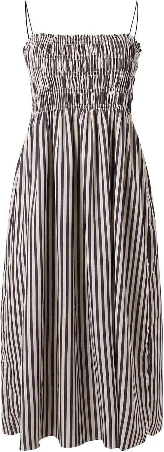 Women Summer Striped Maxi Dresses Spaghetti Strap Cutout Ruffle Long Dress Flowy Swing Beach Vocation Sundress