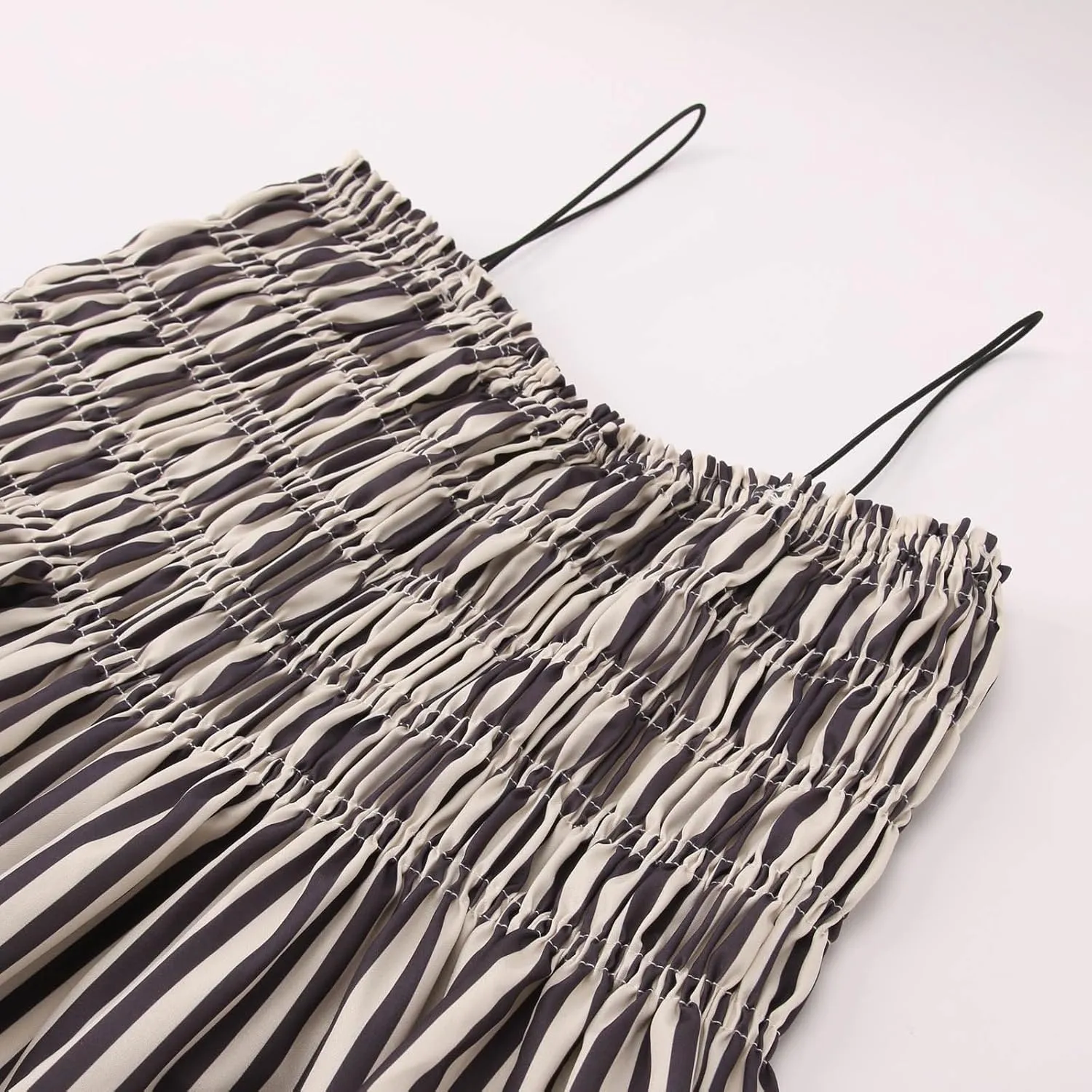 Women Summer Striped Maxi Dresses Spaghetti Strap Cutout Ruffle Long Dress Flowy Swing Beach Vocation Sundress