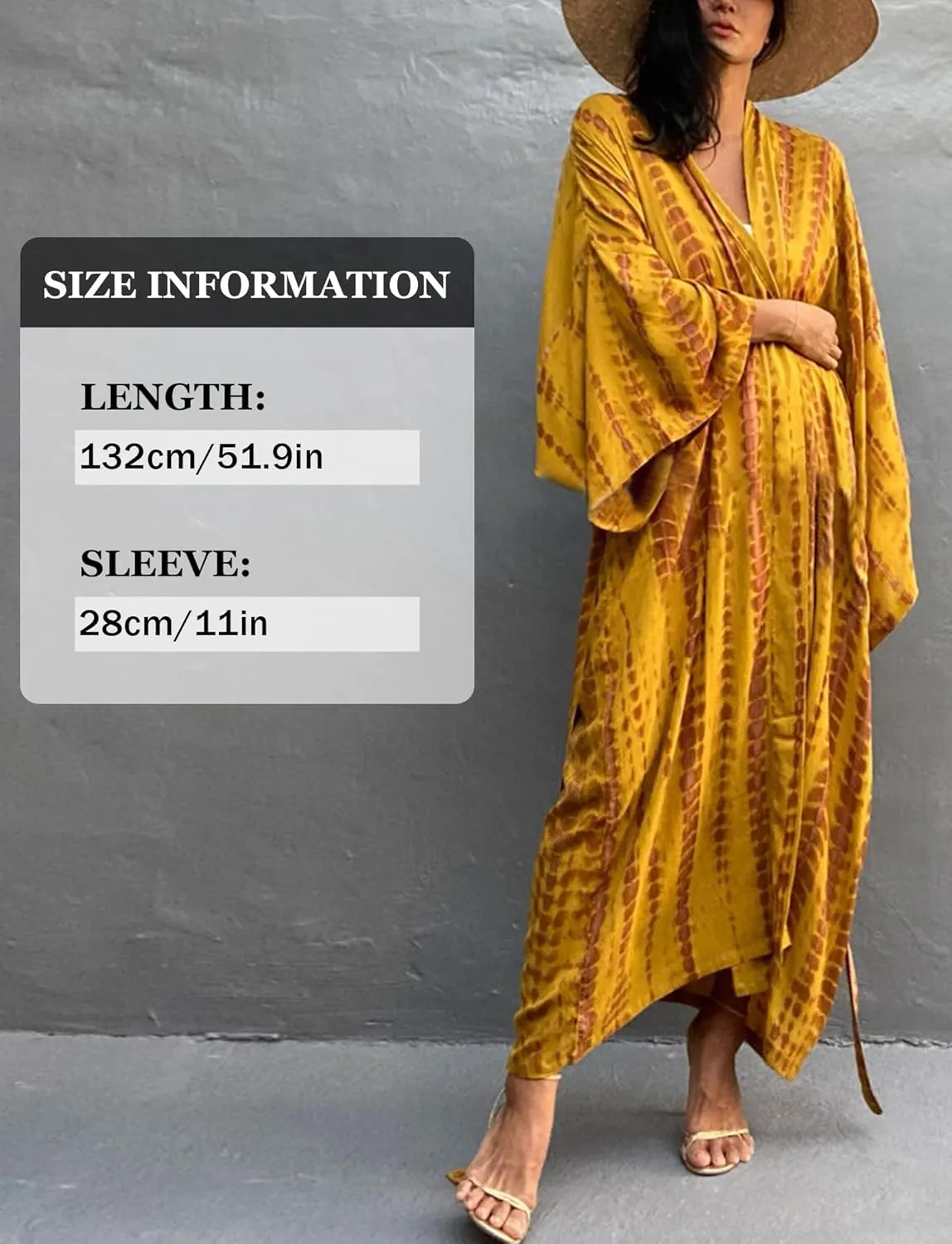 Women's Beach Cover Ups Open Front Tie Dye Maxi Cardigan Kimono Swimsuit with Belts