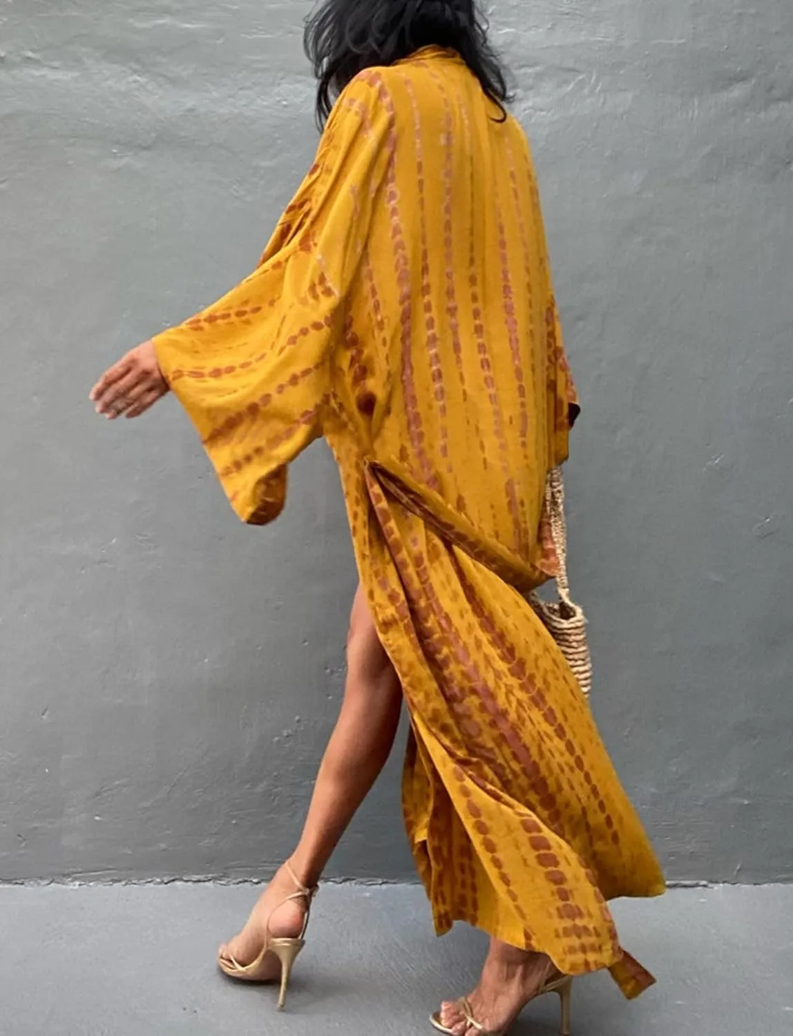 Women's Beach Cover Ups Open Front Tie Dye Maxi Cardigan Kimono Swimsuit with Belts