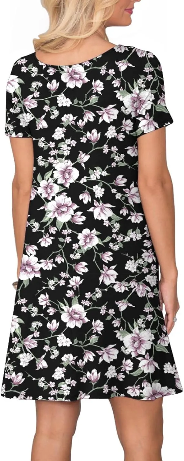 Women's Casual T Shirt Dress Summer Short Sleeve Swing Dresses with Pockets