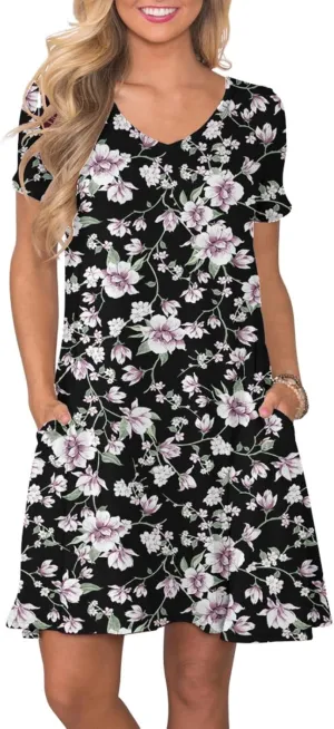 Women's Casual T Shirt Dress Summer Short Sleeve Swing Dresses with Pockets