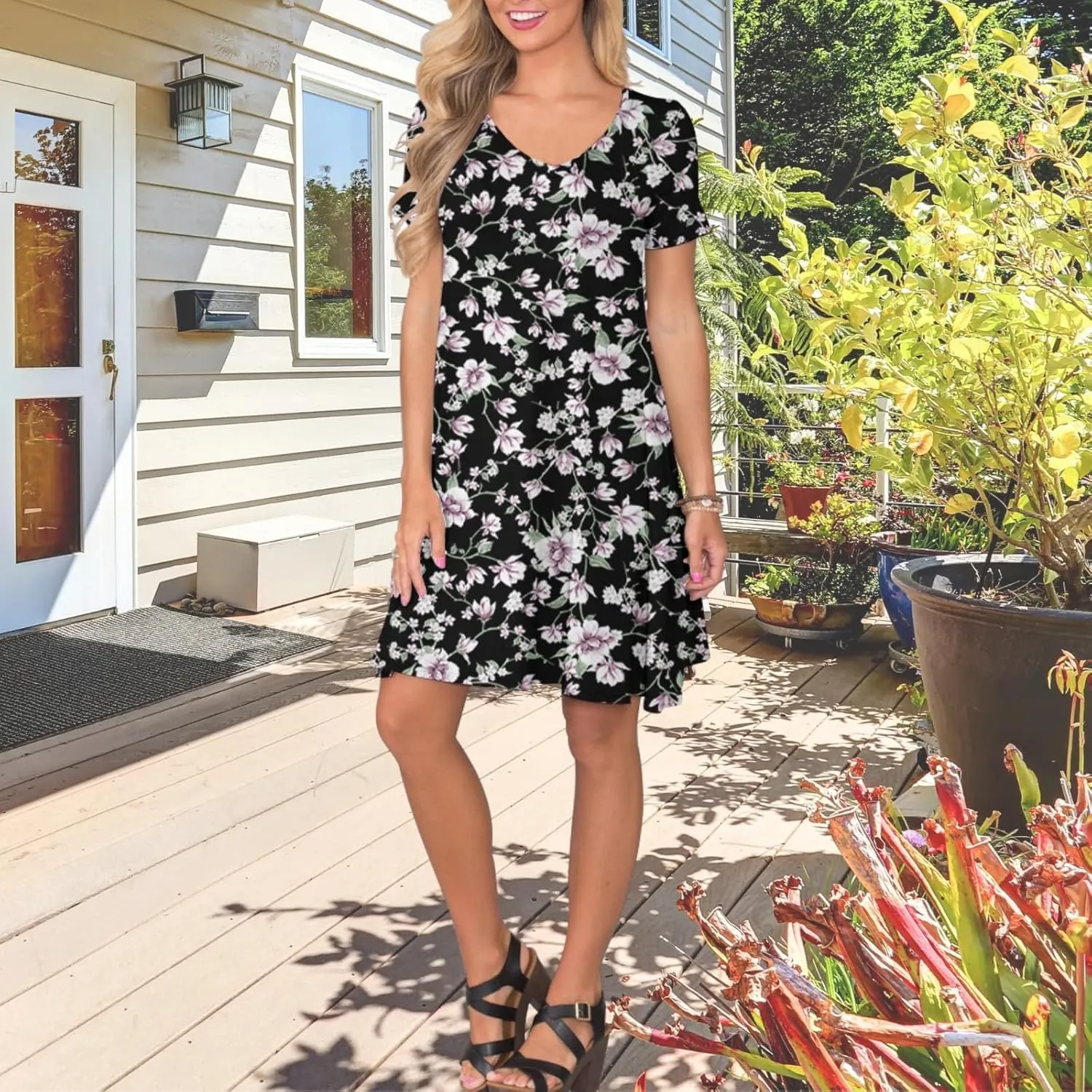 Women's Casual T Shirt Dress Summer Short Sleeve Swing Dresses with Pockets