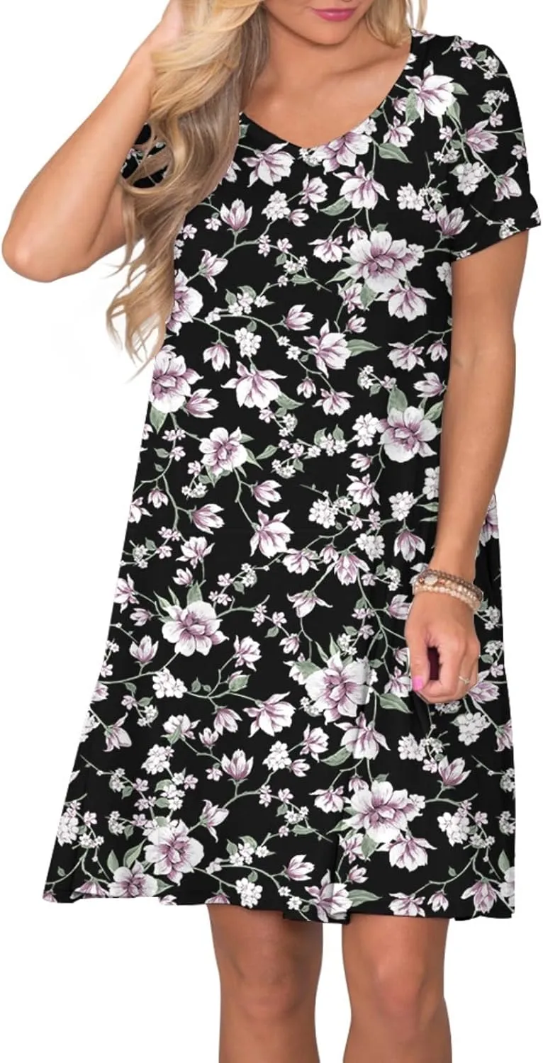 Women's Casual T Shirt Dress Summer Short Sleeve Swing Dresses with Pockets