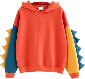 Women's Dinosaur Hoodies Cute Pullover Kawaii Long Sleeve Hooded Sweatshirts Funny Stylish Block Color Casual Fall Tops