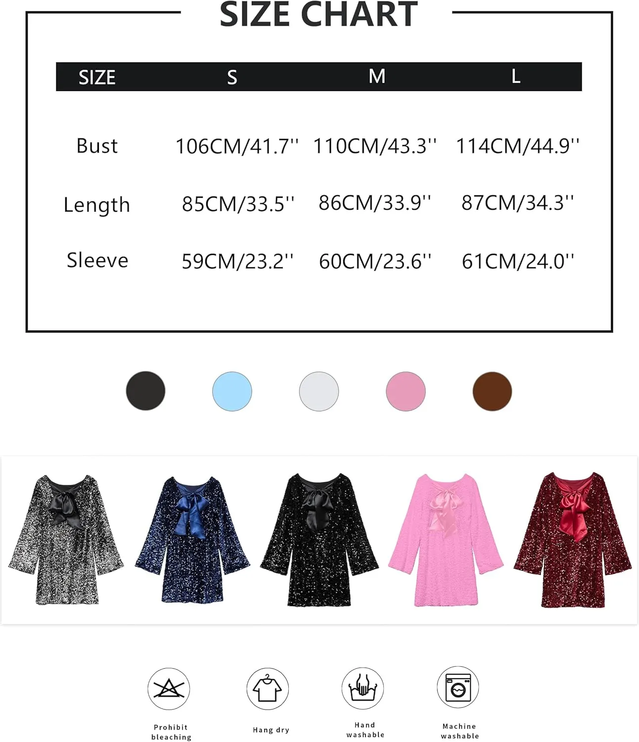 Womens Long Sleeve Sparkly Sequin Mini Dress Backless Bow Tie Short Dress Loose Fit Party Cocktail Glitter Dresses