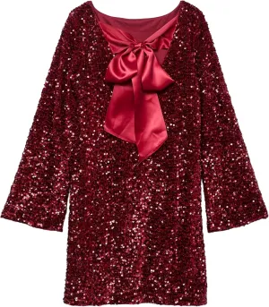 Womens Long Sleeve Sparkly Sequin Mini Dress Backless Bow Tie Short Dress Loose Fit Party Cocktail Glitter Dresses
