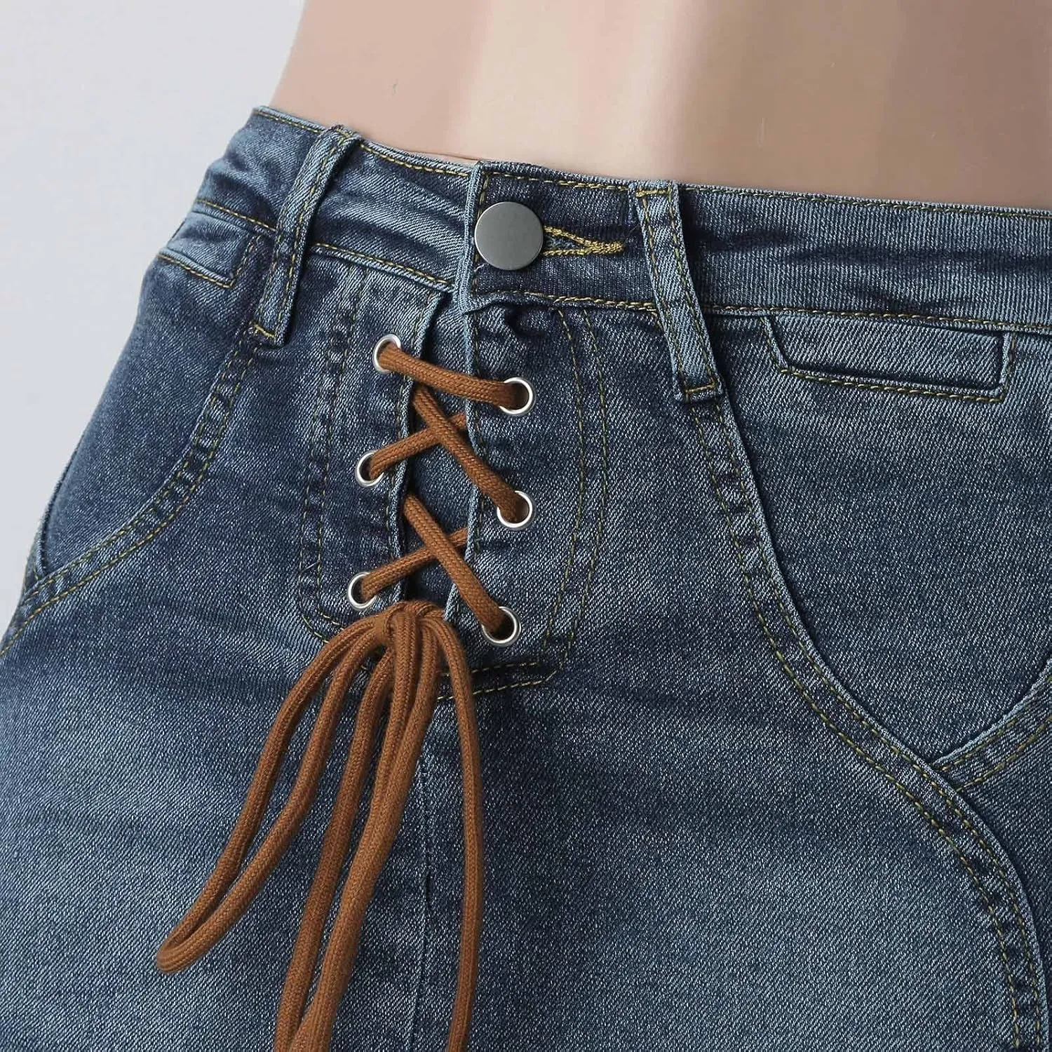 Women's Y2K Denim Ruffle Jean Skirt Aesthetic Pleated A Line Skirt Mini Skirt Flared Y2k Jean Short Skirts