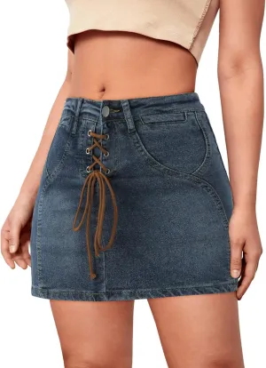 Women's Y2K Denim Ruffle Jean Skirt Aesthetic Pleated A Line Skirt Mini Skirt Flared Y2k Jean Short Skirts