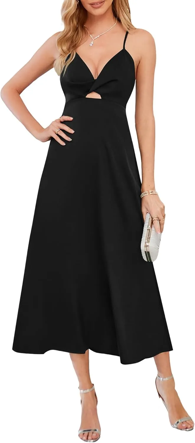 ZAFUL Women's Spaghetti Strap Floral Summer Hollow Twist Front Maxi Dresses Sexy Cutout V Neck Backless Vacation Dress